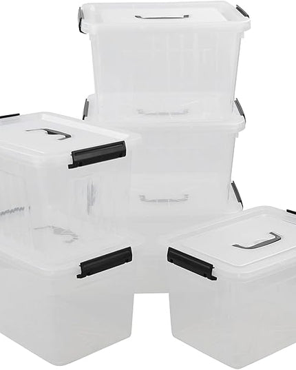 Zopnny 12 Quart Storage Latch Bins with Handles, Plastic Clear Storage Box with Lid, 6 Pack