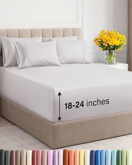 Extra Deep Cal King Sheet Set - 6 Piece Breathable and Cooling Sheets - Hotel Luxury Bed Sheets Set - Easy Fit - Soft, Wrinkle Free and Comfy Sheets Set - French Grey Sheet Set with Extra Deep Pockets