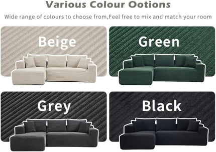 PELUMY 108.7" L-Shaped Cloud Couch with Memory Foam, Modular Sectional Sofa with Oversized Chaise, No Assembly Required Sleeper Sofa for Small Space Living Room, Apartment (Grey, Corduroy)
