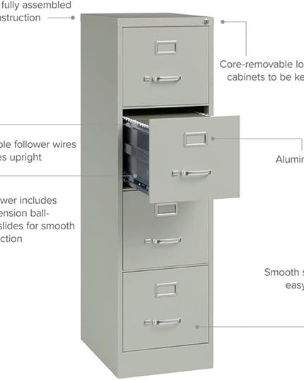 Scranton & Co 4-Drawer 22" Deep Letter Filing Cabinet in Black, Office Commercial Grade, Fully Assembled, Light Gray
