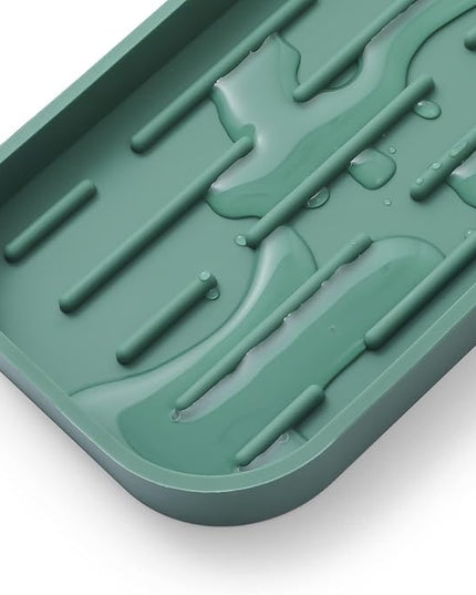 Silicone Kitchen Sink Organizer Tray for Multiple Usage,Eco-Friendly Sponges Holder for Kitchen Bathroom Counter or Sink,Dish Soap Dispenser,Scrubber,Bottle,Cup (Green, 12"×4")