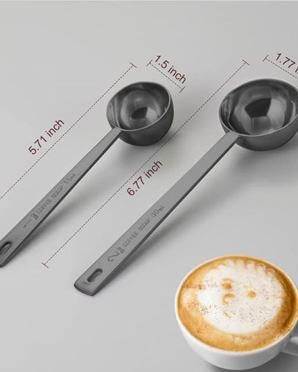 Premium Coffee Scoop Set, Set of 2, Metal Stainless Steel Long Handle Coffee Scoop, Measuring Coffee Spoons Contains 1 Tablespoon (15 ml) and 2 Tablespoons (30 ml) Spoon-Black