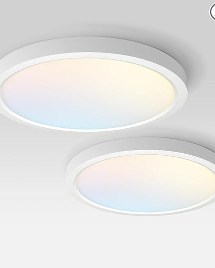ASD LED 18" Round Flush Mount Ceiling Light Fixture, Low Profile Surface Lighting | 5CCT, Dimmable, Ultra-Thin, ETL Listed | 32W 2600LM 2700-6000K 100-277V | Kitchen, Hallway Lamp | White, 2 Pack