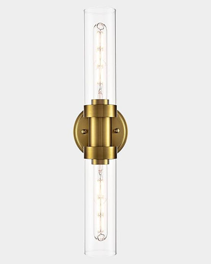 Modern Gold Wall Sconce with Clear Glass Shade 2-Light Bathroom Vanity Lights 20-Inch Brass Glass Wall Light Fixtures for Hallway Staircase Living Room