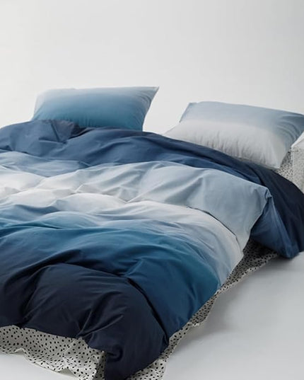 CLOTHKNOW Blue White Queen Comforter Set 3Pcs Blue Gradient Bedding Comforter Sets All Season Soft Ocean Blue Queen Comforter with 2 x Pillowcases