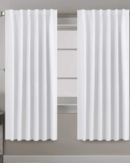 H.VERSAILTEX White Curtains Thermal Insulated Window Treatment Panels Room Darkening Privacy Assured Drapes for Living Room Back Tab/Rod Pocket Bedroom Draperies, 52 x 72 Inch, 2 Panels