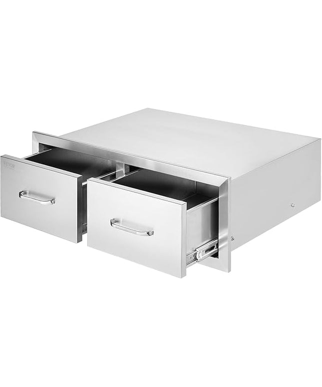 VEVOR Outdoor Kitchen Drawers 30" W x 10" H x 20" D, Horizontal Double BBQ Access Drawers Stainless Steel with Handle, BBQ Island Drawers for Outdoor Kitchens or Patio Grill Station