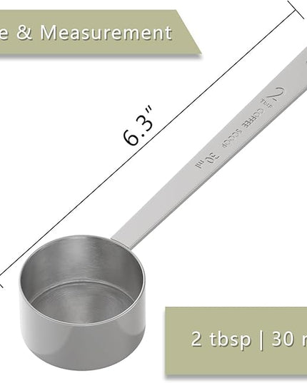 1PCS 2 Tablespoon Coffee Scoop, Long Handle Measuring Spoon, Two tbsp (30ml, 1/8cup) Stainless Steel Scooper