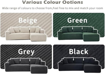 PELUMY 108.7" L-Shaped Modular Sectional Sofa with Oversized Chaise, Cloud Couch with Memory Foam, No Assembly Required Sleeper Sofa for Small Space Living Room, Apartment (Grey, Corduroy)