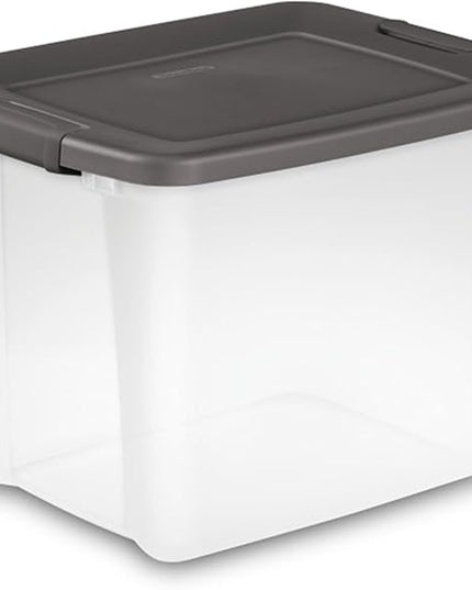 Sterilite 12-Pack 50 Quart ShelfTote, Clear Plastic Storage Organizer Bins with Gray Lids – Stackable Home and Office Containers for Closet or Shelves