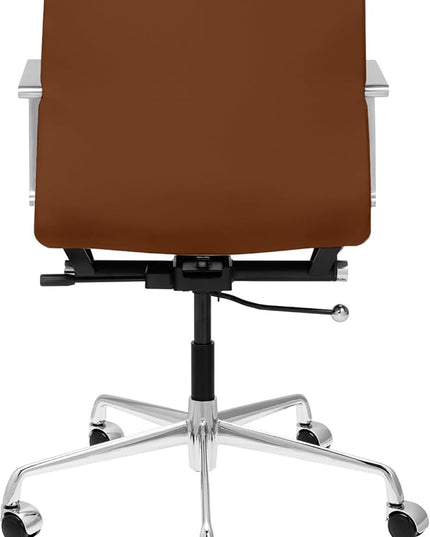 Laura Davidson Furniture SOHO II Padded Management Office Chair - Mid Back Desk Chair with Arm Rest, Swivel & Cushion Availability, Made of Faux Leather, Brown, Computer Chair