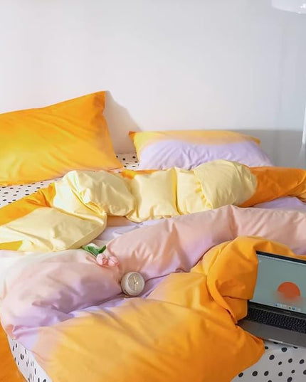 CLOTHKNOW Orange Yellow Queen Comforter Set 3Pcs Purple Beige Bedding Comforter Sets Abstract Queen Comforter with 2 x Pillow Cases