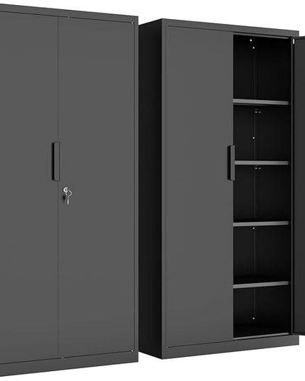 Metal Garage Storage Cabinet with Lock, 72" Tall Steel Storage Locker with 4 Adjustable Shelves, Heavy Duty Metal Cabinet for Garage, Office, Home, Black