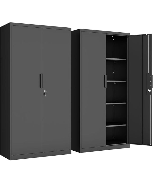 Metal Garage Storage Cabinet with Lock, 72" Tall Steel Storage Locker with 4 Adjustable Shelves, Heavy Duty Metal Cabinet for Garage, Office, Home, Black