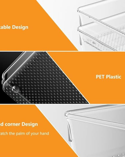 Clear Plastic Drawer Organizer Set for Kitchen, Bathroom, Office, Cosmetics & Tools - Multifunctional Storage Trays with Adjustable Dividers, Space-Saving Transparent Design (Clear, 9 Pcs)