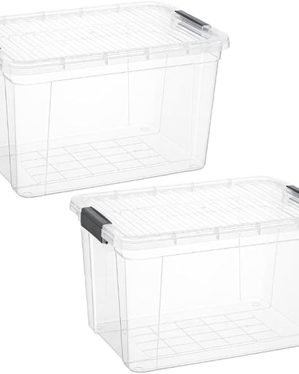 Superio Storage Bins with Lids, Clear Plastic Containers for Organizing, Stackable Totes, BPA Free, Odor Free, Organizer Boxes for Home, and Dorm (2 Pack, 14.25 Qt)