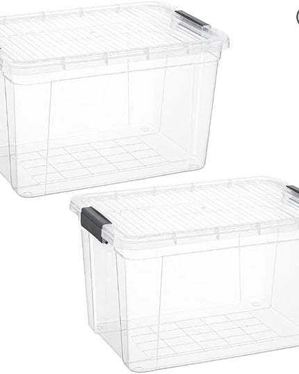 Superio Clear Storage Boxes with Lids, 14.25 Quart Plastic Container Bins for Organizing, Stackable Crates, BPA Free, Non Toxic, Odor Free, Organizers for Home, Office, School, and Dorm