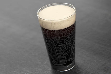Well Told Engraved Brooklyn New York Map Pint Glass, Etched Beer Gift (16 oz, Clear) City Map Pint, Custom City Glassware, Gifts For Beer Lovers