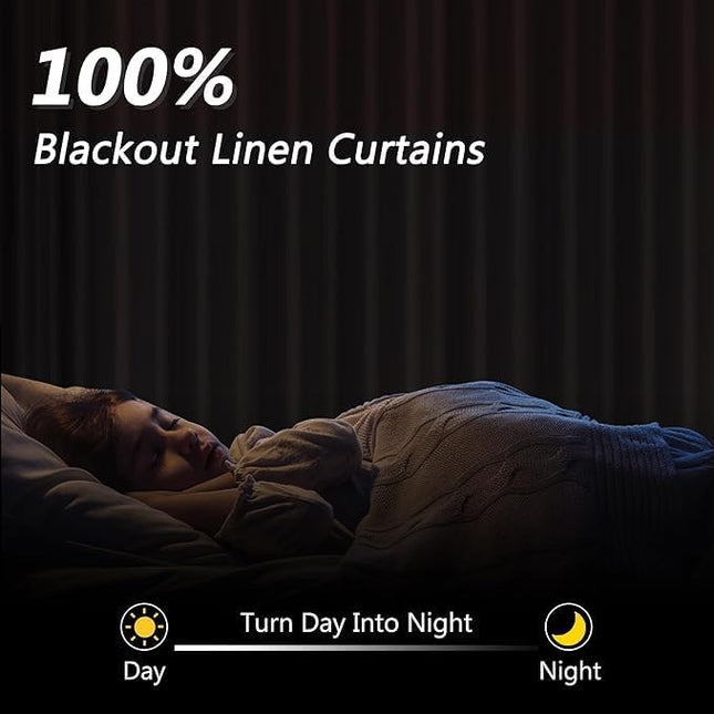 Guken 100% Blackout Cream Linen Curtains 52 Inch Wide by 56 Inch 2 Panels Set for Kitchen Small Windows Back Tab Thermal Insulated Black Out Linen Drapes Room Darkening Curtains
