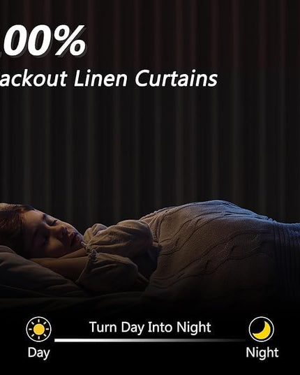 Guken Blackout Curtains 120 Inch Length 2 Panels Set for Living Room Bedroom Back Tab Thermal Insulated 100% Black Out Linen Drapes Room Darkening Window Curtains 120 Inches Long,Rustic Brown