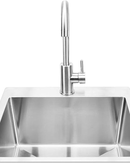 Bull Outdoor Products 18" Stainless Steel Sink & Faucet – Under & Over Mount All-in-One Kit – 304 Grade Stainless Steel, Includes Drain, Catch & Water Lines