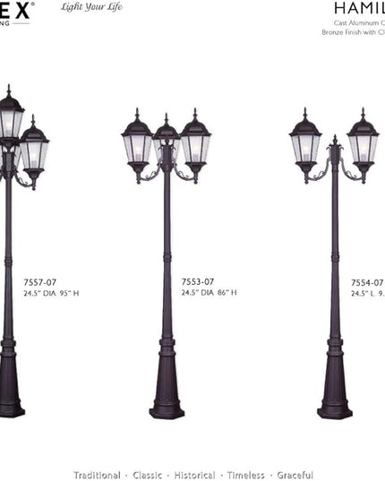 Livex Lighting 7557-07 Hamilton 4 Light Outdoor 4 Head Post, Bronze,25" x 24.5" x 28"