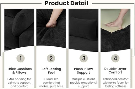 Cloud Couch for LivingRoom,153" U Shaped Modular Sectional Couch with Storage Ottoman,Down Filled 7 Seater Convertible Sleeper Sofa Bed Oversized Furniture,Black