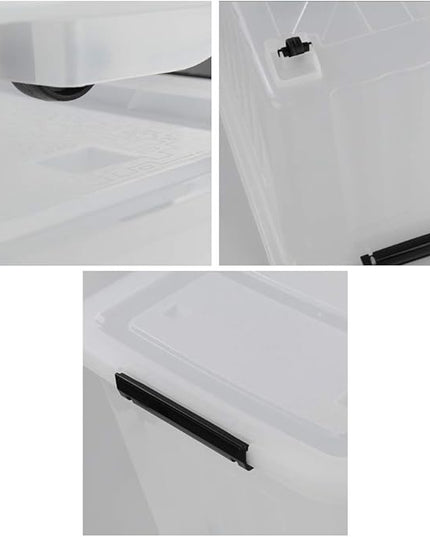 70 L Clear Plastic Large Storage Box with Wheels, Set of 4 LargeLatch Plastic Box for Storage