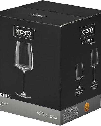 Krosno Large White Wine Glasses, Set of 4, 16.2 oz, Modern Collection, Premium Crystalline Glass, Perfect for Everyday, Dishwasher Safe, Made in Europe