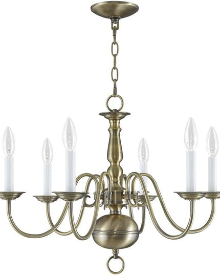 Livex Lighting 5006-04 Williamsburgh 6 Light Black Chandelier, Black/Antique Brass