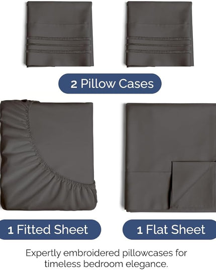 King Size 4 Piece Sheet Set - Comfy Breathable & Cooling Bed Sheets Set - Hotel Luxury Bedding for Women, Men, Kids, Teens, Boys & Girls - Deep Pockets, Ultra-Soft, Wrinkle Free - Oeko-Tex - Charcoal