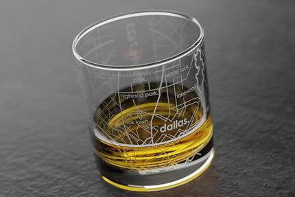 Well Told Engraved Dallas Texas Map Rocks Glass, Old Fashioned Whiskey Glass (11 oz, Clear) Etched Whiskey Glass, Gifts For Whiskey Lovers