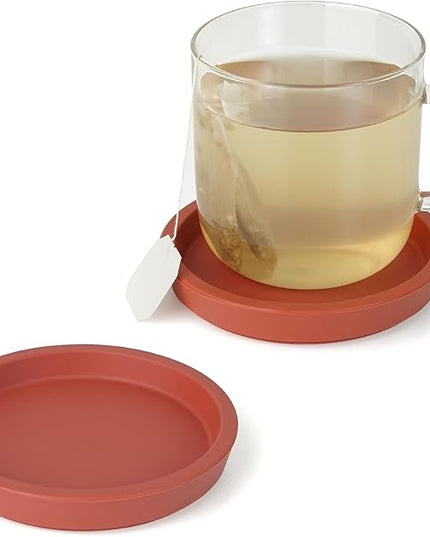 Carrotez Thick Silicone Coasters for Drinks, Round Bulky Cup Coasters for Coffee Table, Desk, Set of 2 - Burnt Orange