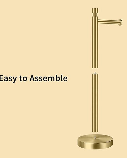 YUMORE Toilet Paper Holder Stand Freestanding, Weighted and Sturdy Stainless Steel Design with Non-Slip Cap, Gold Rustproof Tissue Roll Holder for Modern Bathroom, RV