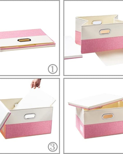 PRANDOM Large Collapsible Storage Bins with Lids [3-Pack] Fabric Foldable Storage Boxes Organizer Containers Baskets Cube with Cover for Home Bedroom Closet Office Pink&Cream(17.7x11.8x11.8)