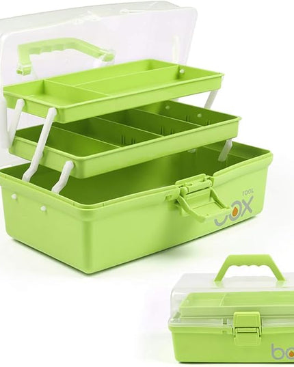 12in 3-Layer Plastic Craft Organizers and Storage, Portable Folding Tackle Box with Handle & Adjustable Dividers, Multipurpose Case for Sewing, Art Supplies, Medicine, Tools (Green)