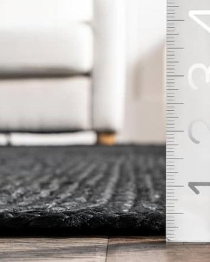 FRELISH DECOR Handwoven Jute Area Rug - Black Round Rustic Vintage Braided Reversible Rug - Eco Friendly Rug for Bedroom - Kitchen - Living Room - Farmhouse (5' Round - Black)