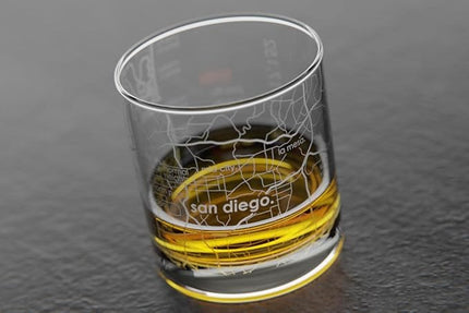 Well Told Engraved San Diego California Map Rocks Glass, Old Fashioned Whiskey Glass (11 oz, Clear) Etched Whiskey Glass, Gifts For Whiskey Lovers