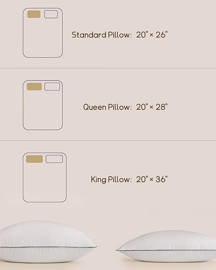 BHZ Goose Down Feather Pillows Standard Size Set of 4 Pack, Luxury Hotel Alternative Collection Bed Pillows for Sleeping Firm Soft Support for Side & Back Sleepers, White