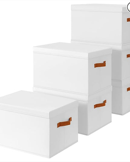 Storage Bins with Lids - Large Fabric Closet Bins with Lid, 6 Pack Clothes Organizers and Storage, Collapsible Stackable Cube Basket for Home, Office, Dorm, White