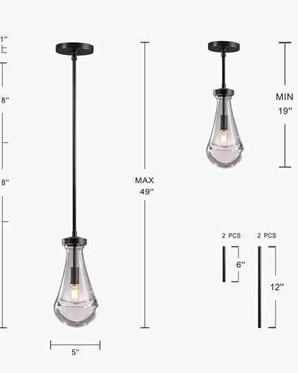 Raindrop Pendant Lights, Bronze Modern Pendant Lights for Kitchen Island with Rod, Penadant Light Fixtures, Chandelier for Living Room Hallway,Bedroom Pendant Light, Bulb Included