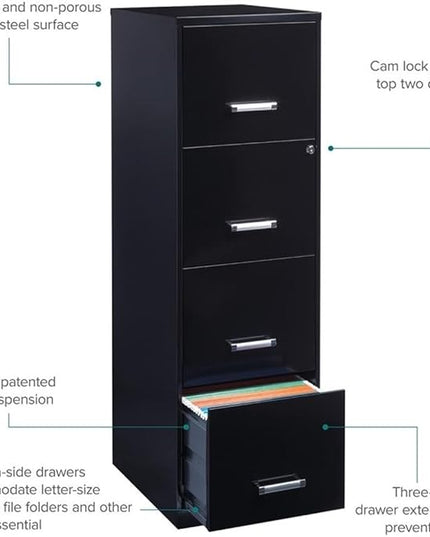 Pemberly Row 4 Drawers 46.38" Vertical Black Metal Filing Cabinet Lockable Pre-Assembled Stationary Letter Size for Home, Office