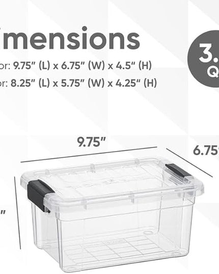 Superio Clear Storage Bins with Lids, Stackable Storage Box with Latches and Handles, Extra Small, 6 Pack 3 Quart
