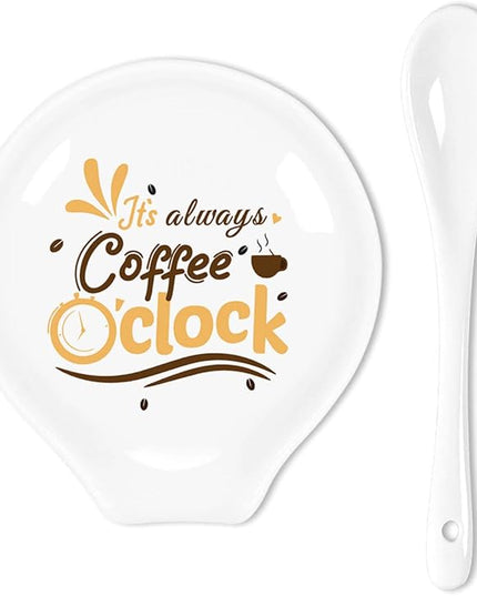 Funny Coffee Quote It's Always Coffee O'clock Ceramic Coffee Spoon Holder-Coffee Spoon Rest -Coffee Station Decor Coffee Bar Accessories-Coffee Lovers Gifts for Women and Men