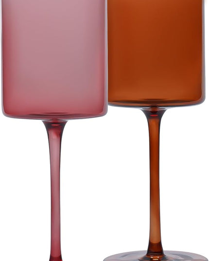 Colored Wine Glasses Set of 4-16oz Cylindrical All Purpose Wine Glass, Crystal Wine Glass Set in Gift Packaging, Great Gift for Wedding, Anniversary, Christmas, Birthday, 9’’ Tall, Long Stem