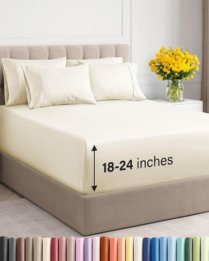 Extra Deep Queen Sheet Set - 6 Piece Breathable & Cooling Sheets - Hotel Luxury Bed Sheets Set - Easy & Secure Fit - Soft, Wrinkle Free & Comfy Sheets Set - Off White Sheet Set with Extra Deep Pockets