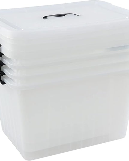 20 L Plastic Storage Bins with Latching Lids, Stackable Storage Containers for Garage, Closet, Kitchen, 4 Packs