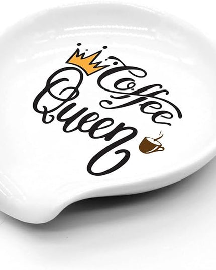 Funny Coffee Quote Colored Pattern Ceramic Coffee Spoon Holder-Coffee Spoon Rest -Coffee Station Decor Coffee Bar Accessories-Coffee Lovers Gift for Women and Men (Coffee Queen)