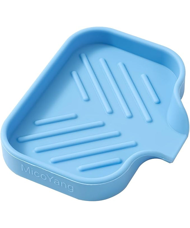 Silicone Bathroom Soap Dishes with Drain Spout-Bathroom and Kitchen Sink Organizer,Sponge Holder,Dish Soap Tray,Perfect for Dispenser,Scrubber,Bottle on Sink or Counter-Light Blue 4.9"×3.2"