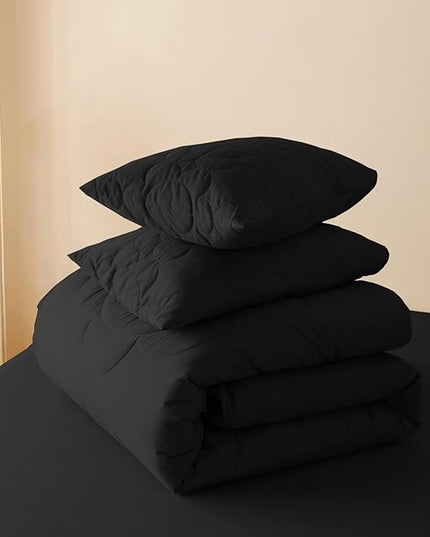 Luxlovery Black Comforter Set Cal King Sunflower Quilted All Black Bedding Comforter Set California Boho Chic Solid Plain Color Soft Breathable Blanket Quilts Women Men Farmhouse Bedding